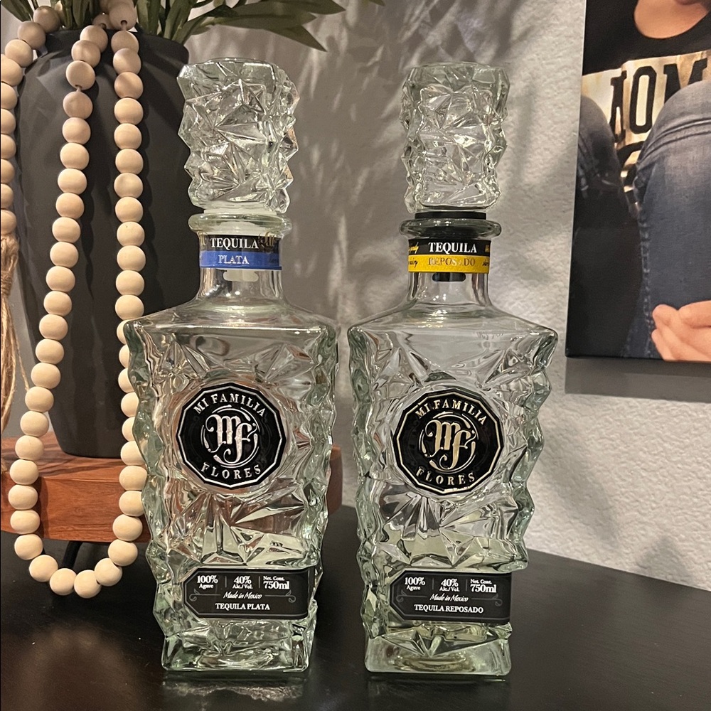Tequila Set - Blue and Yellow Empty Bottle
